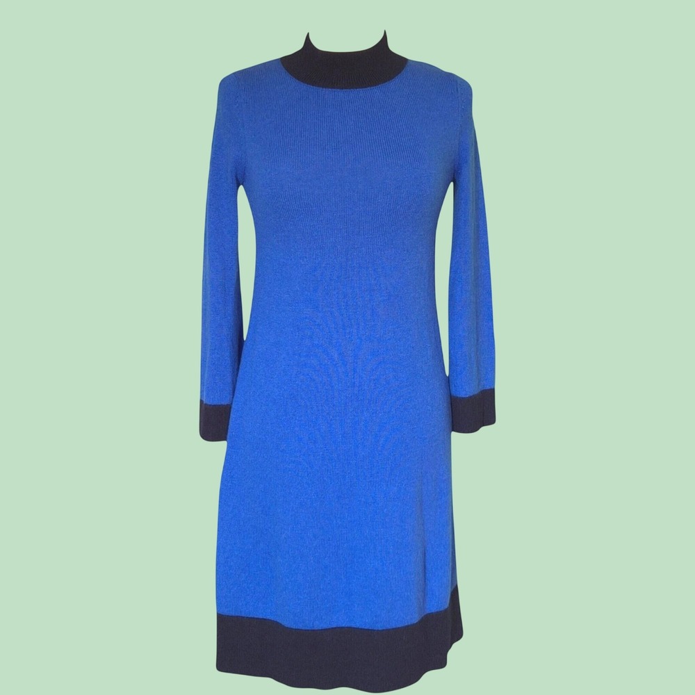 Boden Sweater Dress Womens 2 Blue Excellent Wool Alpaca Blend Mock Neck Knit